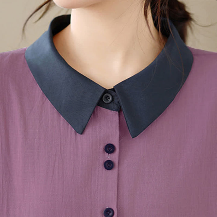 Buddha Stones Camicia da donna a maniche corte, elegante, con colletto a contrasto e chiusura a bottoni, ideale per l'estate. - image 7