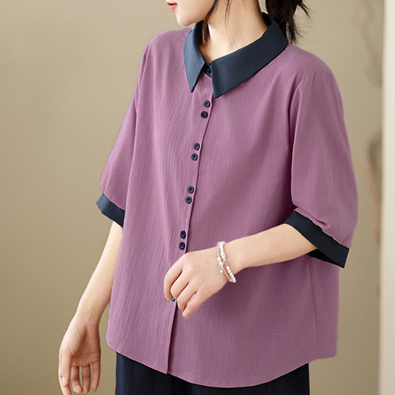 Buddha Stones Camicia da donna a maniche corte, elegante, con colletto a contrasto e chiusura a bottoni, ideale per l'estate. - image 6