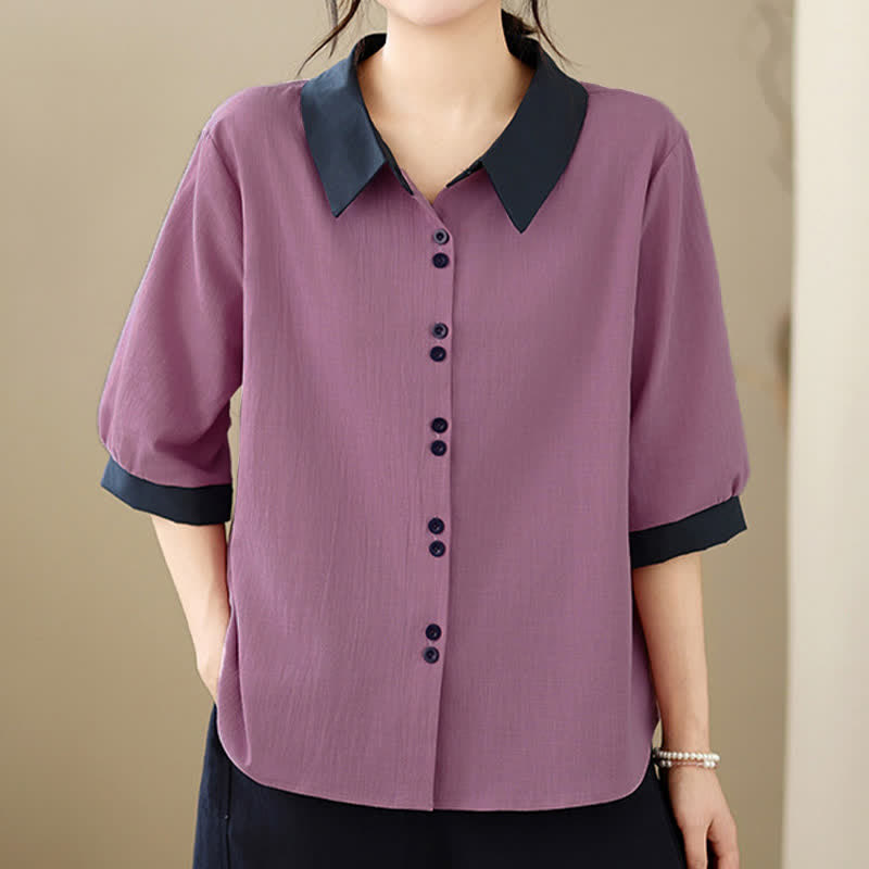 Buddha Stones Camicia da donna a maniche corte, elegante, con colletto a contrasto e chiusura a bottoni, ideale per l'estate. - image 2