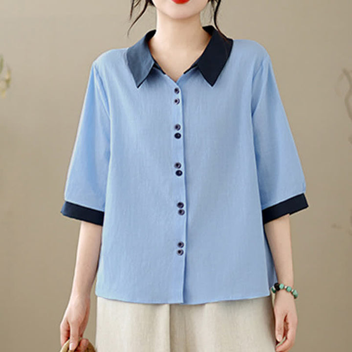 Buddha Stones Camicia da donna a maniche corte, elegante, con colletto a contrasto e chiusura a bottoni, ideale per l'estate. - image 16