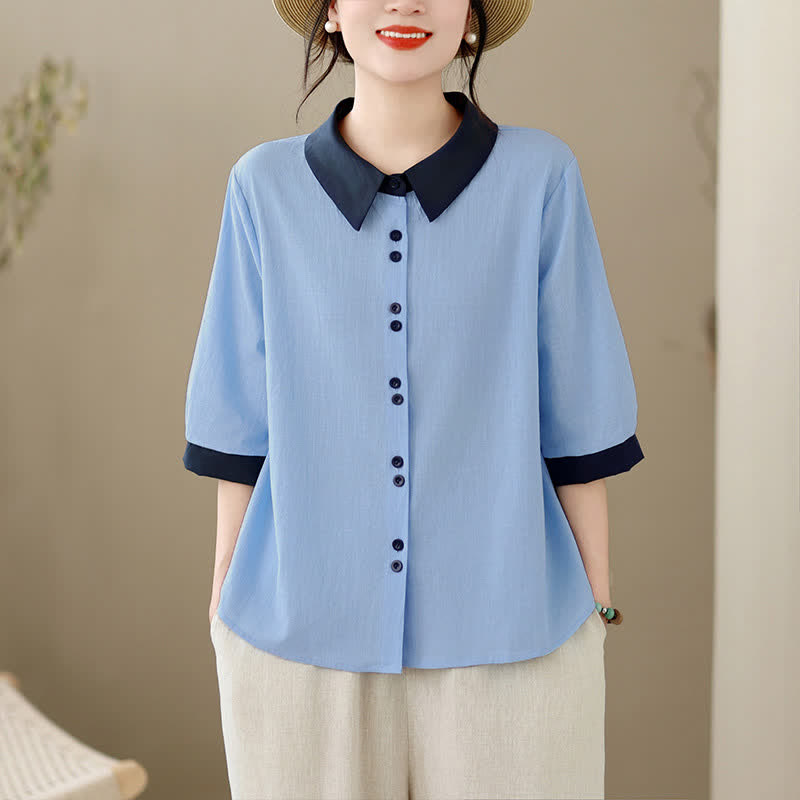 Buddha Stones Camicia da donna a maniche corte, elegante, con colletto a contrasto e chiusura a bottoni, ideale per l'estate. - image 13
