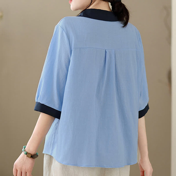 Buddha Stones Camicia da donna a maniche corte, elegante, con colletto a contrasto e chiusura a bottoni, ideale per l'estate. - image 14