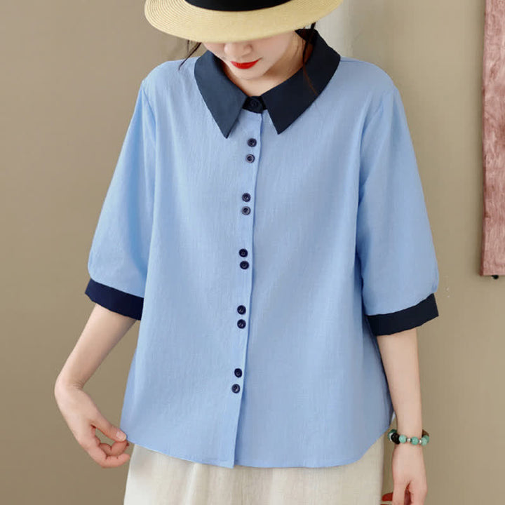 Buddha Stones Camicia da donna a maniche corte, elegante, con colletto a contrasto e chiusura a bottoni, ideale per l'estate. - image 15