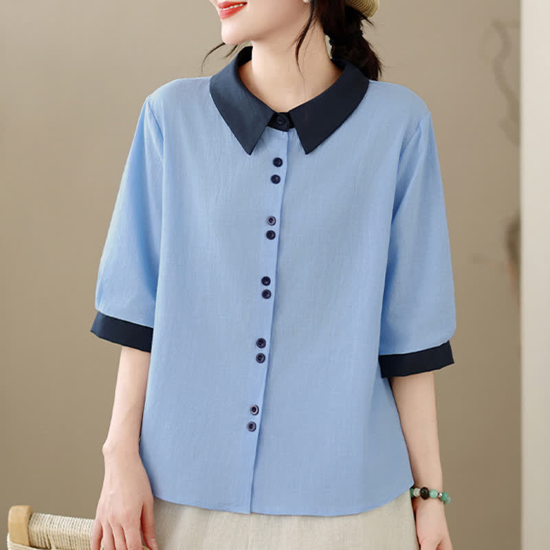 Buddha Stones Camicia da donna a maniche corte, elegante, con colletto a contrasto e chiusura a bottoni, ideale per l'estate. - image 12