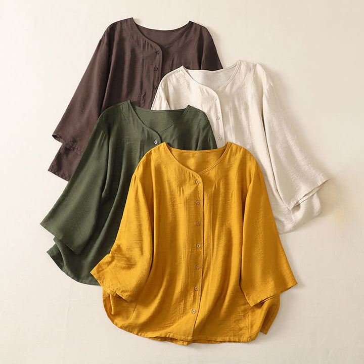 Buddha Stones Camicia da donna estiva casual minimalista a maniche lunghe con bottoni. - image 21