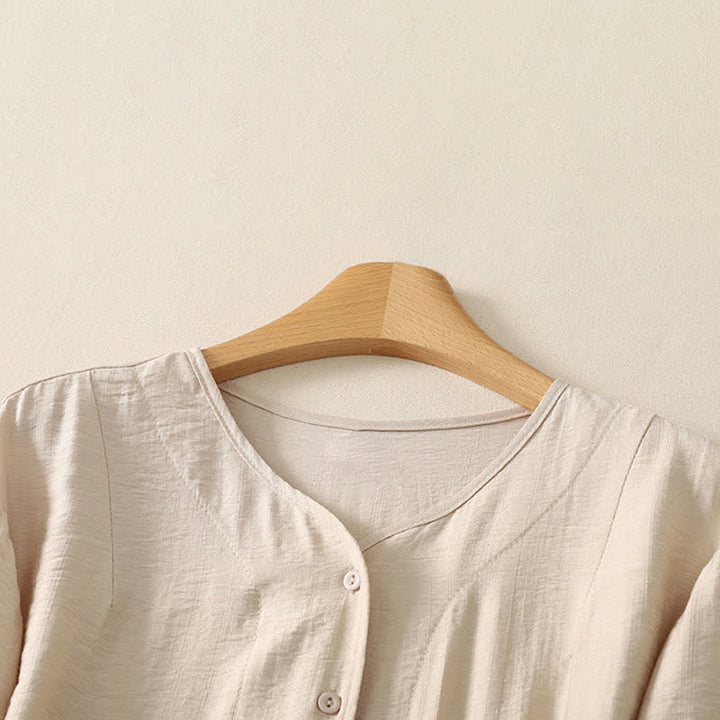 Buddha Stones Camicia da donna estiva casual minimalista a maniche lunghe con bottoni. - image 10