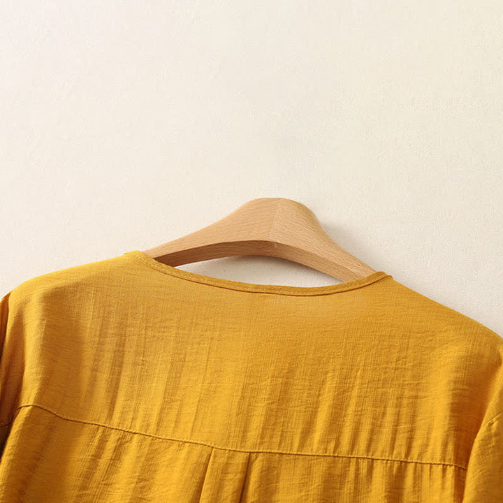 Buddha Stones Camicia da donna estiva casual minimalista a maniche lunghe con bottoni. - image 3