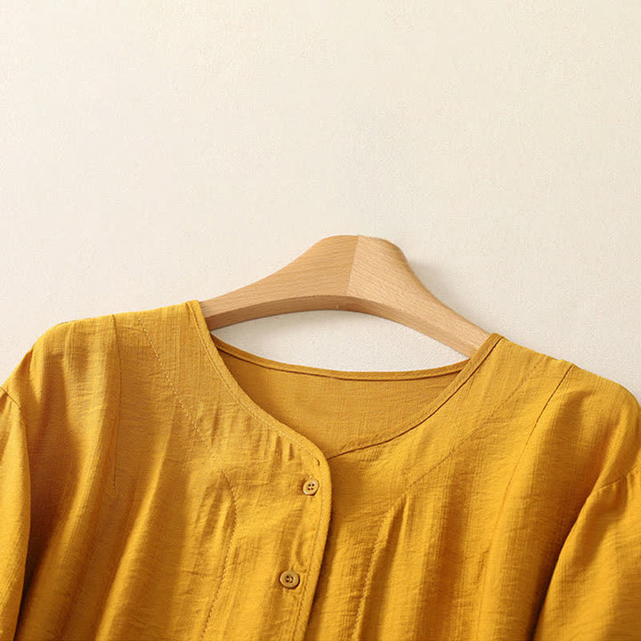 Buddha Stones Camicia da donna estiva casual minimalista a maniche lunghe con bottoni. - image 2