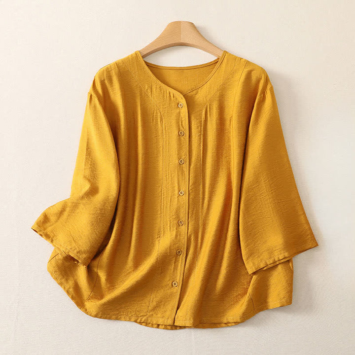 Buddha Stones Camicia da donna estiva casual minimalista a maniche lunghe con bottoni. - Verga d'oro - US12, UK/AU16, EU44 (3XL) - image 0