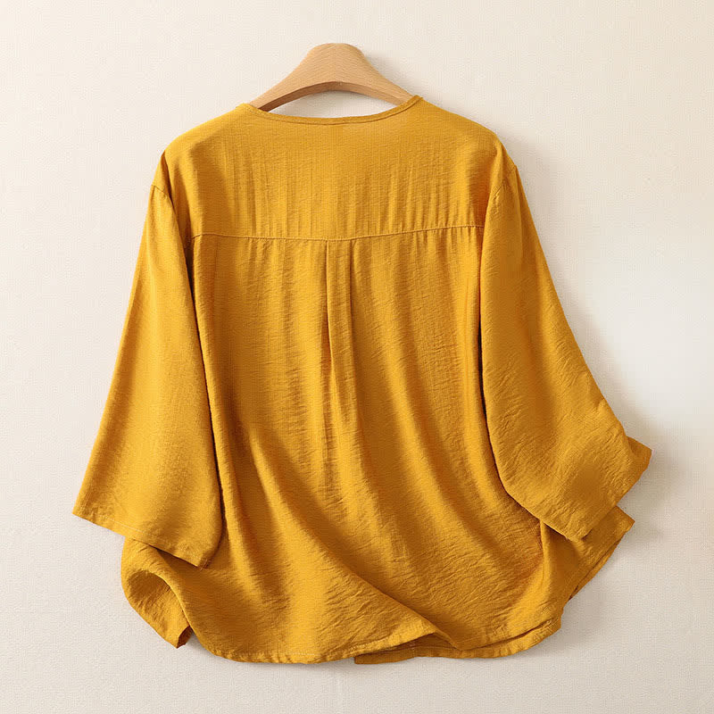 Buddha Stones Camicia da donna estiva casual minimalista a maniche lunghe con bottoni. - image 1