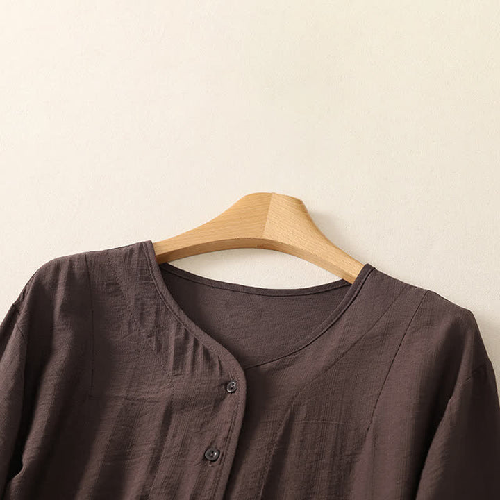 Buddha Stones Camicia da donna estiva casual minimalista a maniche lunghe con bottoni. - image 18