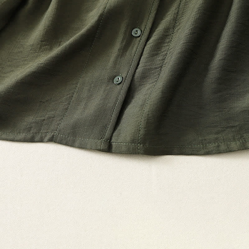 Buddha Stones Camicia da donna estiva casual minimalista a maniche lunghe con bottoni. - image 15