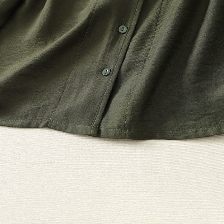 Buddha Stones Camicia da donna estiva casual minimalista a maniche lunghe con bottoni. - image 15