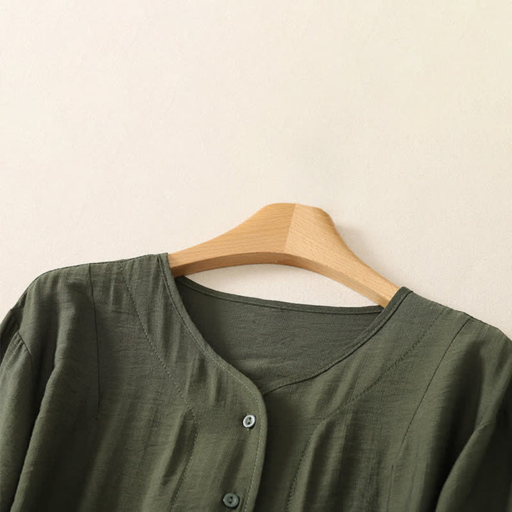 Buddha Stones Camicia da donna estiva casual minimalista a maniche lunghe con bottoni. - image 14