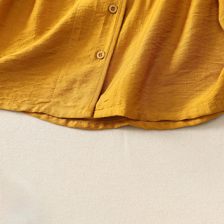 Buddha Stones Camicia da donna estiva casual minimalista a maniche lunghe con bottoni. - image 6