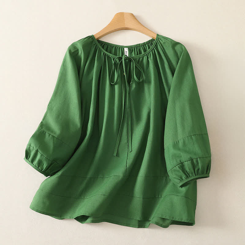 Buddha Stones Camicia da donna a maniche lunghe, tinta unita, con scollo rotondo e coulisse, stile boho estivo. - Verde mare - US14, UK/AU18, EU46 (2XL) - image 0