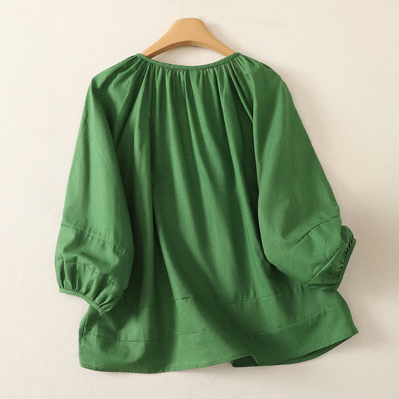 Buddha Stones Camicia da donna a maniche lunghe, tinta unita, con scollo rotondo e coulisse, stile boho estivo. - image 1
