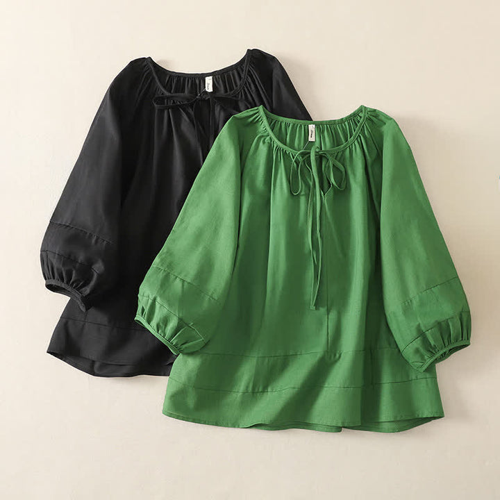 Buddha Stones Camicia da donna a maniche lunghe, tinta unita, con scollo rotondo e coulisse, stile boho estivo. - image 12