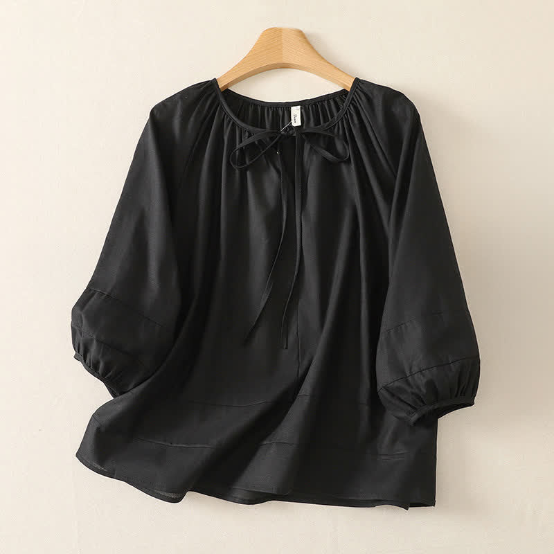 Buddha Stones Camicia da donna a maniche lunghe, tinta unita, con scollo rotondo e coulisse, stile boho estivo. - Nero - US14, UK/AU18, EU46 (2XL) - image 8