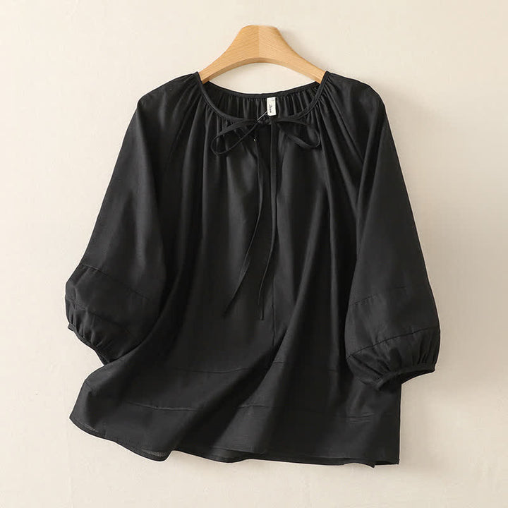 Buddha Stones Camicia da donna a maniche lunghe, tinta unita, con scollo rotondo e coulisse, stile boho estivo. - Nero - US14, UK/AU18, EU46 (2XL) - image 8