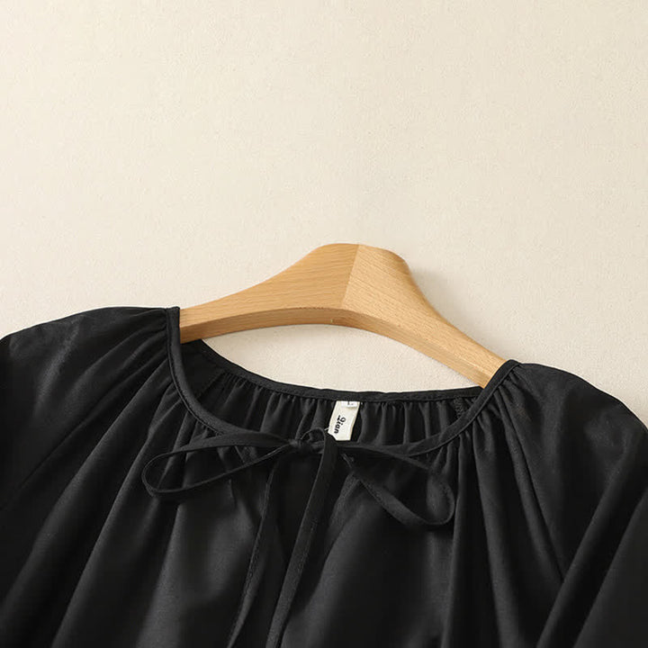 Buddha Stones Camicia da donna a maniche lunghe, tinta unita, con scollo rotondo e coulisse, stile boho estivo. - image 9