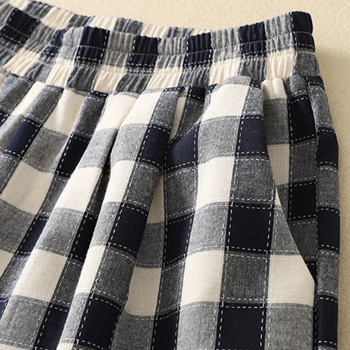 Buddha Stones Pantaloni corti estivi casual a quadri classici da donna, modello harem con tasca - image 10