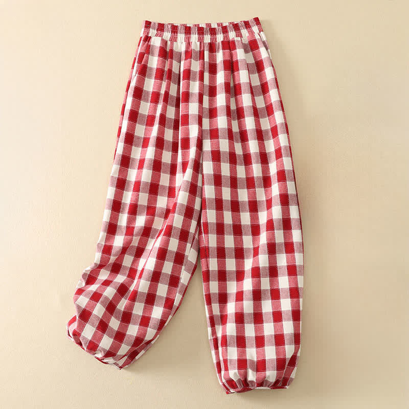 Buddha Stones Pantaloni corti estivi casual a quadri classici da donna, modello harem con tasca - Cremisi - US8-10, UK/AU12-14, EU40-42 (2XL) - image 0