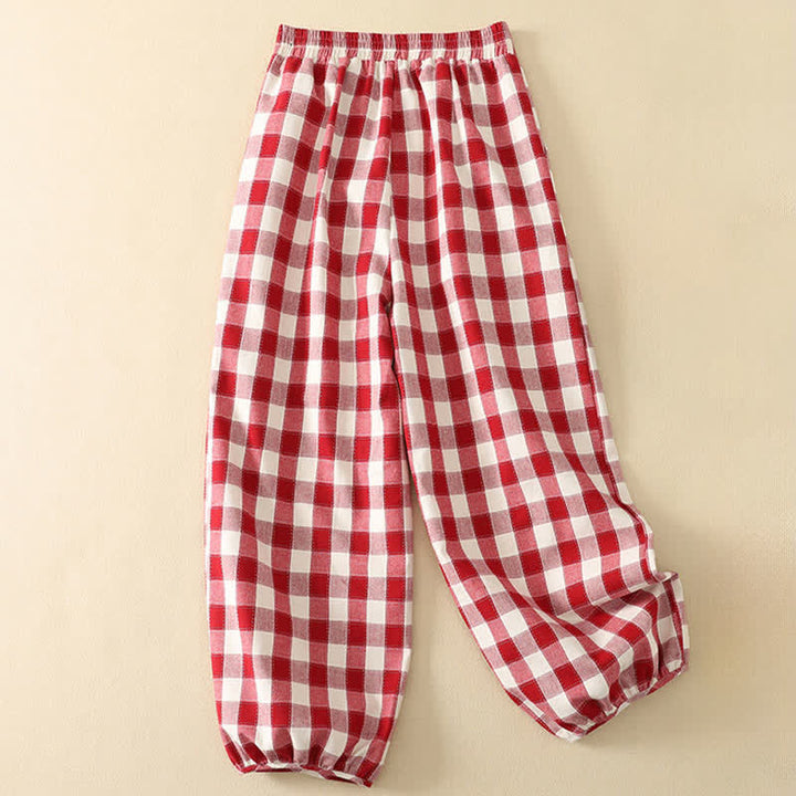 Buddha Stones Pantaloni corti estivi casual a quadri classici da donna, modello harem con tasca - image 1