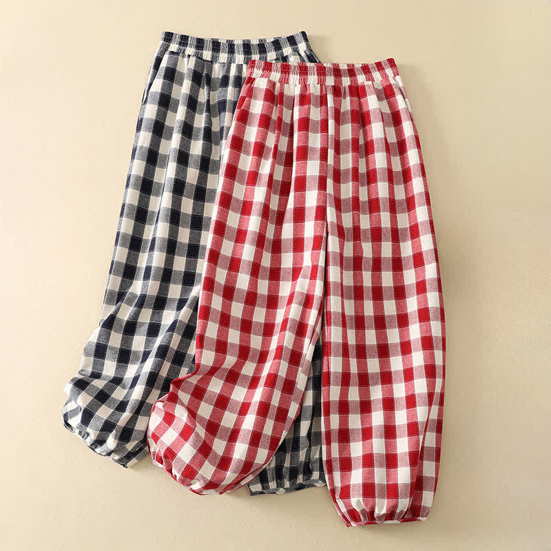 Buddha Stones Pantaloni corti estivi casual a quadri classici da donna, modello harem con tasca - image 13