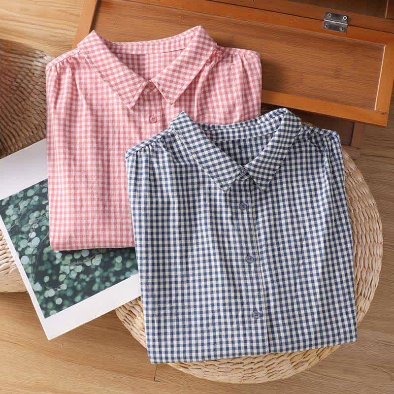 Buddha Stones Camicia senza maniche da donna estiva casual vintage con bottoni e stampa a quadri. - image 14