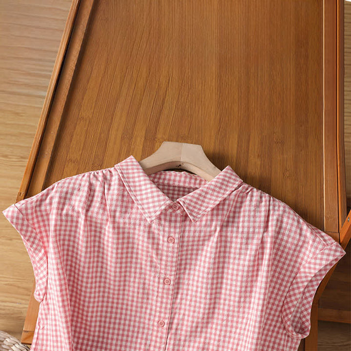 Buddha Stones Camicia senza maniche da donna estiva casual vintage con bottoni e stampa a quadri. - image 2