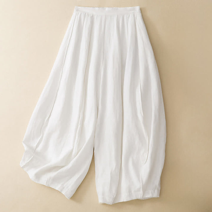 Buddha Stones Pantaloni corti estivi casual minimalisti a tinta unita da donna, modello harem con tasca - Bianco - US12, UK/AU16, EU44 (2XL) - image 15