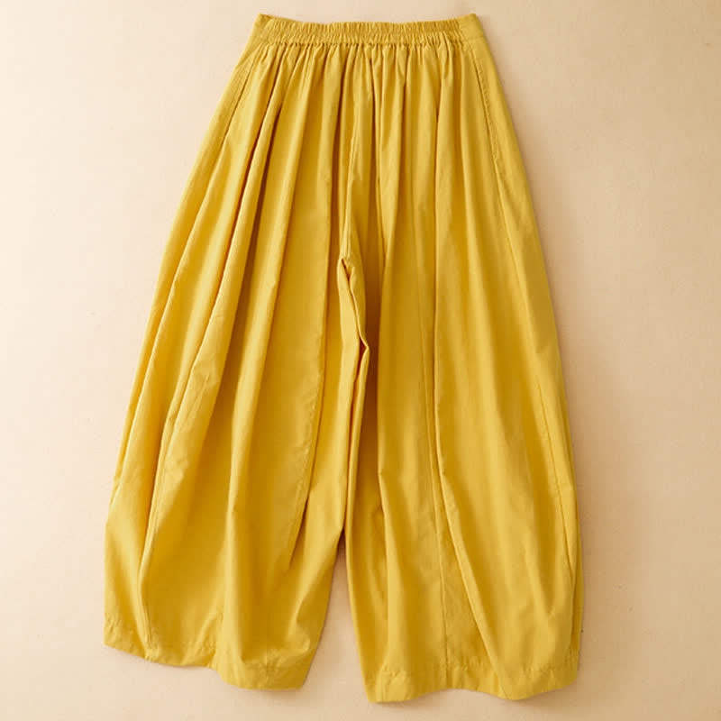 Buddha Stones Pantaloni corti estivi casual minimalisti a tinta unita da donna, modello harem con tasca - image 6