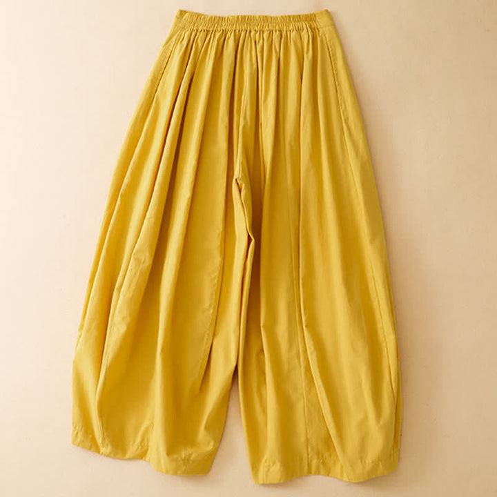Buddha Stones Pantaloni corti estivi casual minimalisti a tinta unita da donna, modello harem con tasca - image 6
