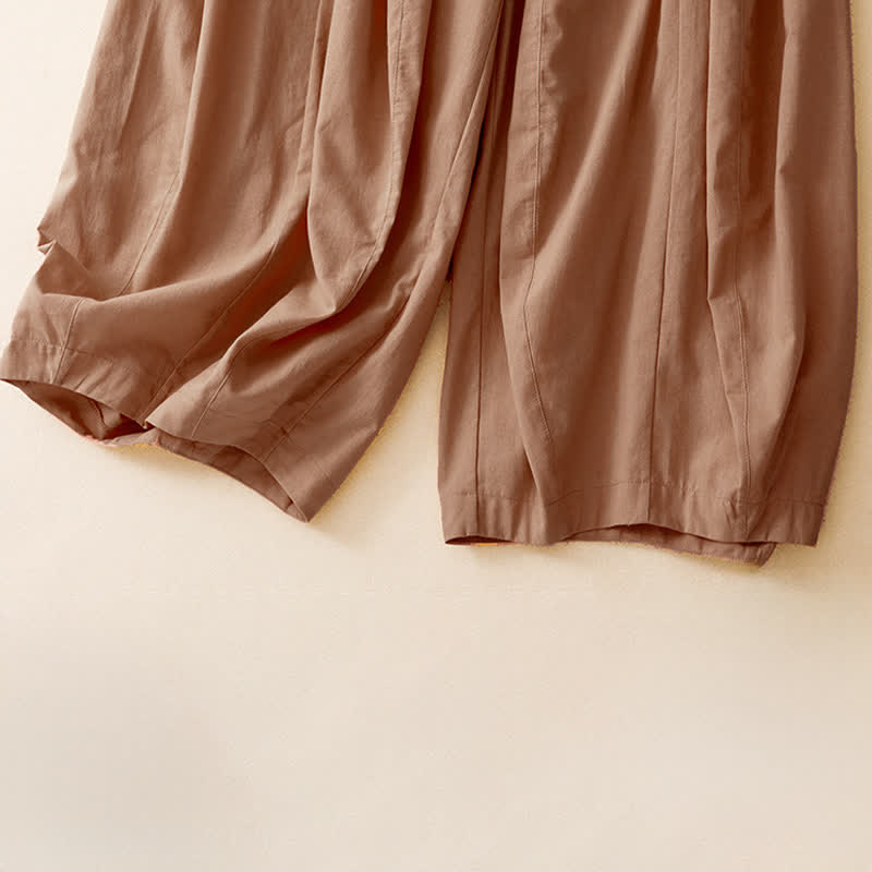 Buddha Stones Pantaloni corti estivi casual minimalisti a tinta unita da donna, modello harem con tasca - image 4
