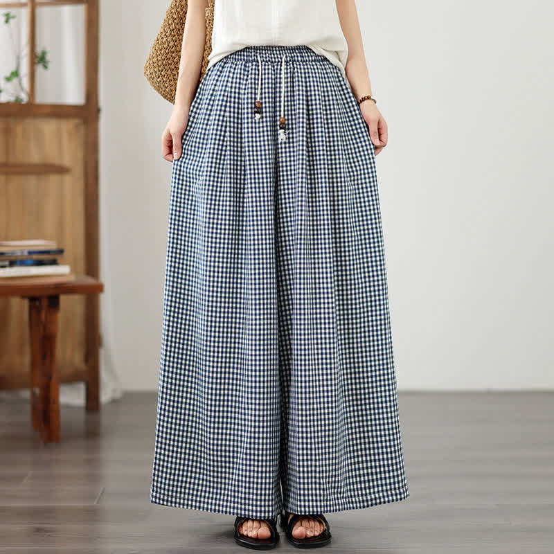 Buddha Stones Pantaloni estivi casual con coulisse, a quadri piccoli, alla caviglia, da donna, a gamba larga con tasca - image 7