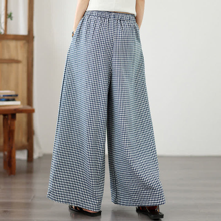 Buddha Stones Pantaloni estivi casual con coulisse, a quadri piccoli, alla caviglia, da donna, a gamba larga con tasca - image 4