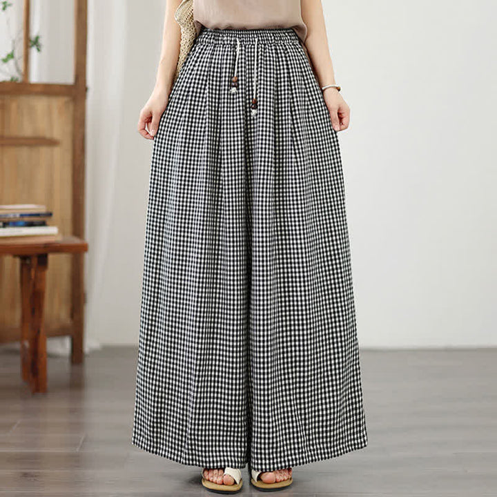 Buddha Stones Pantaloni estivi casual con coulisse, a quadri piccoli, alla caviglia, da donna, a gamba larga con tasca - image 12