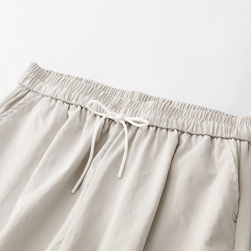 Buddha Stones Pantaloni estivi casual minimalisti con coulisse in cotone tinta unita, modello harem da donna con tasca. - image 11