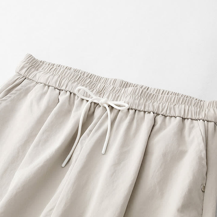 Buddha Stones Pantaloni estivi casual minimalisti con coulisse in cotone tinta unita, modello harem da donna con tasca. - image 11
