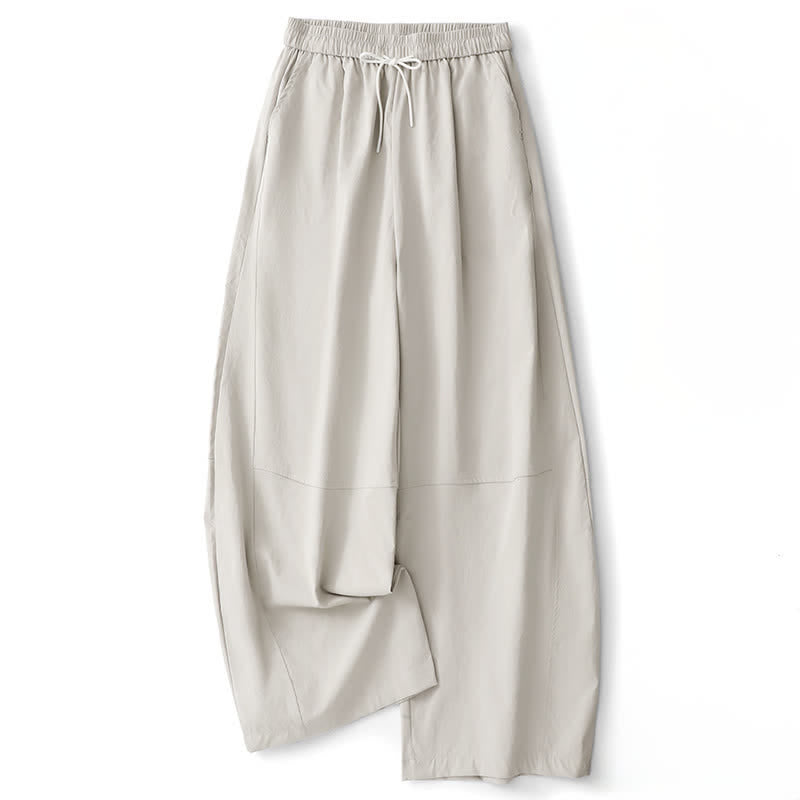 Buddha Stones Pantaloni estivi casual minimalisti con coulisse in cotone tinta unita, modello harem da donna con tasca. - Beige - US8-10, UK/AU12-14, EU40-42 (2XL) - image 8