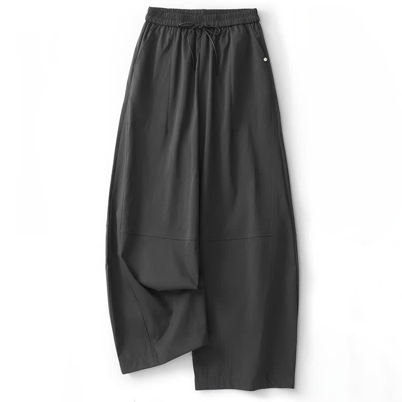 Buddha Stones Pantaloni estivi casual minimalisti con coulisse in cotone tinta unita, modello harem da donna con tasca. - Grigio tenue - US8-10, UK/AU12-14, EU40-42 (2XL) - image 0