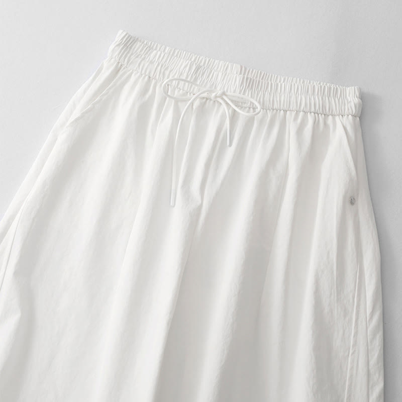 Buddha Stones Pantaloni estivi casual minimalisti con coulisse in cotone tinta unita, modello harem da donna con tasca. - image 19