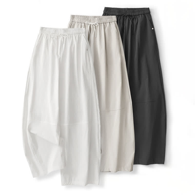 Buddha Stones Pantaloni estivi casual minimalisti con coulisse in cotone tinta unita, modello harem da donna con tasca. - image 23