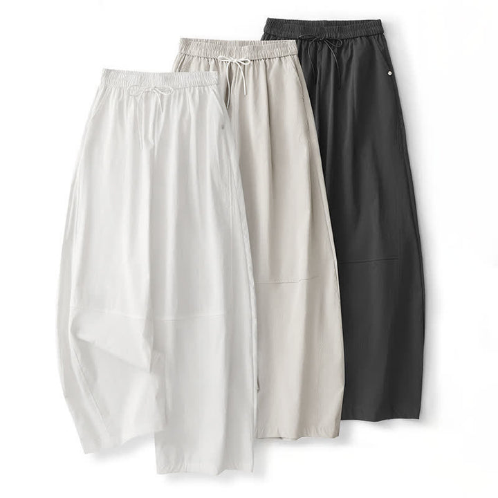 Buddha Stones Pantaloni estivi casual minimalisti con coulisse in cotone tinta unita, modello harem da donna con tasca. - image 23