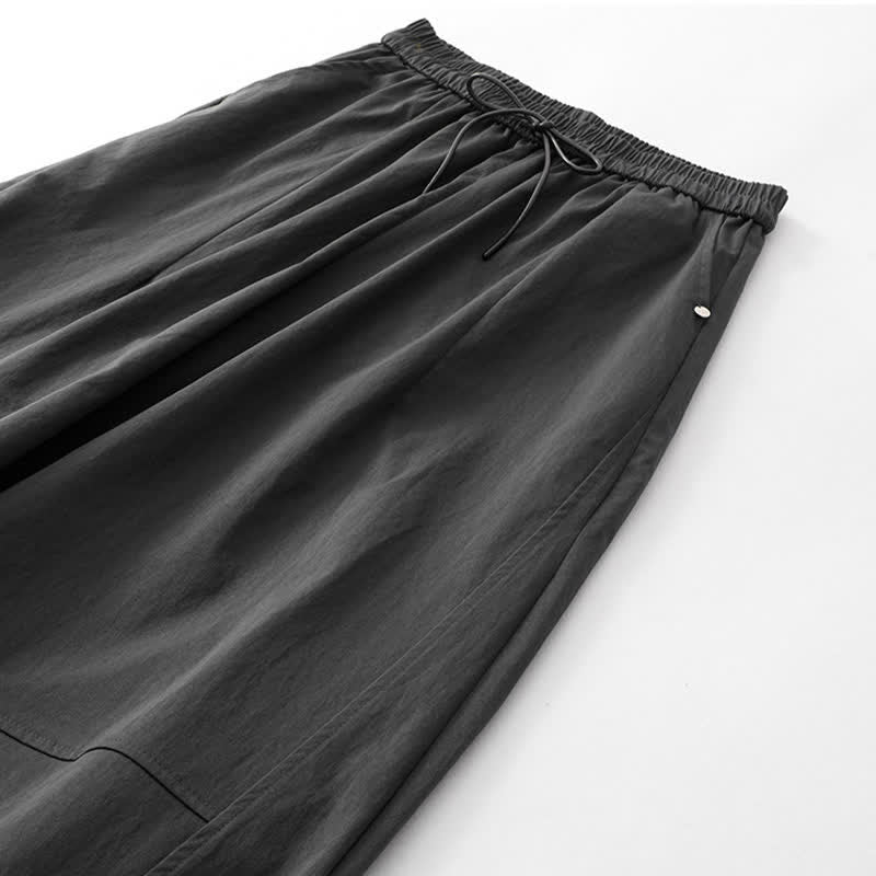 Buddha Stones Pantaloni estivi casual minimalisti con coulisse in cotone tinta unita, modello harem da donna con tasca. - image 4