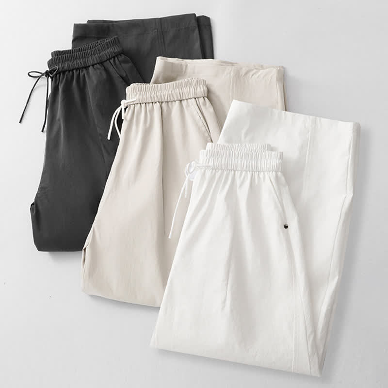 Buddha Stones Pantaloni estivi casual minimalisti con coulisse in cotone tinta unita, modello harem da donna con tasca. - image 24