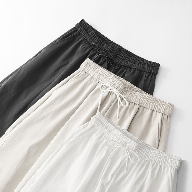 Buddha Stones Pantaloni estivi casual minimalisti con coulisse in cotone tinta unita, modello harem da donna con tasca. - image 26