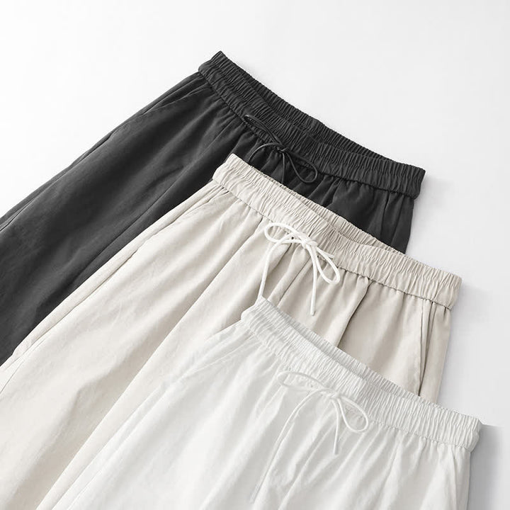 Buddha Stones Pantaloni estivi casual minimalisti con coulisse in cotone tinta unita, modello harem da donna con tasca. - image 26