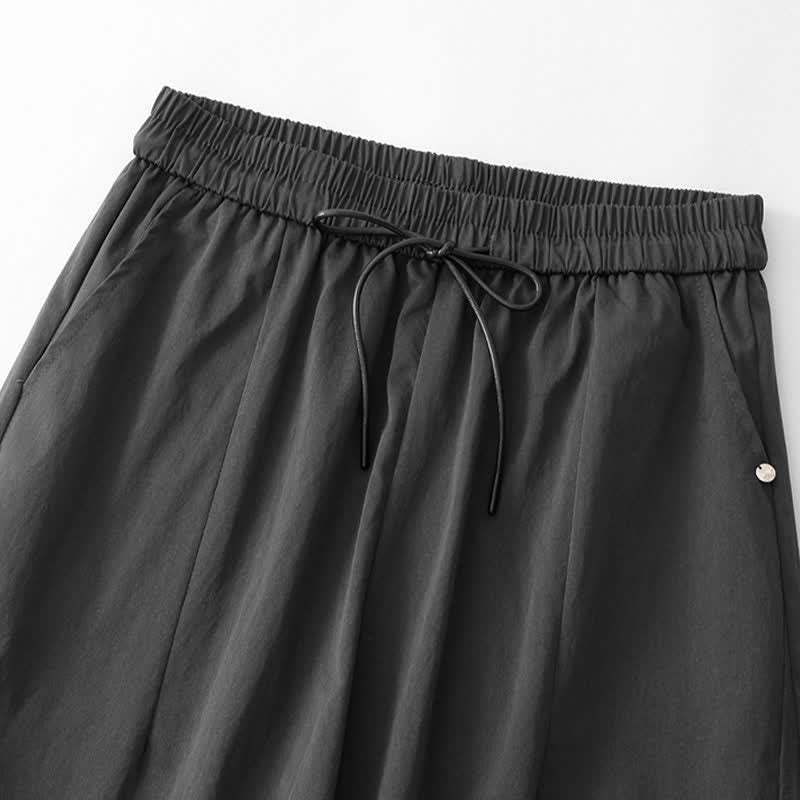 Buddha Stones Pantaloni estivi casual minimalisti con coulisse in cotone tinta unita, modello harem da donna con tasca. - image 1